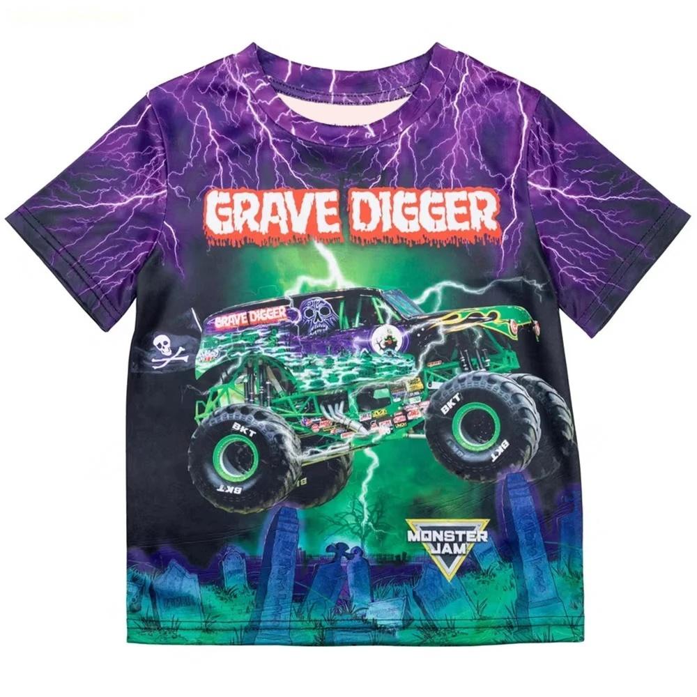 Summer Men's T-shirt Fashion Monster Truck Cartoon 3D Print Men's Short Sleeves T-Shirt Loose Casual Outdoor Men's and Women's Tees Tops