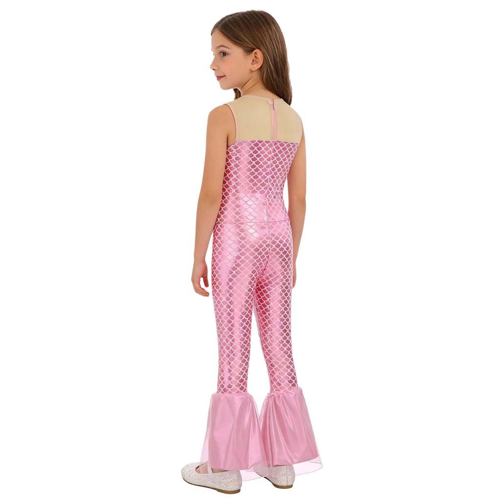 All-in-One Mermaid Halloween Outfit for Kids Girls: Playful Fish Scale Jumpsuit, Easy to Wear for Instant Transformation