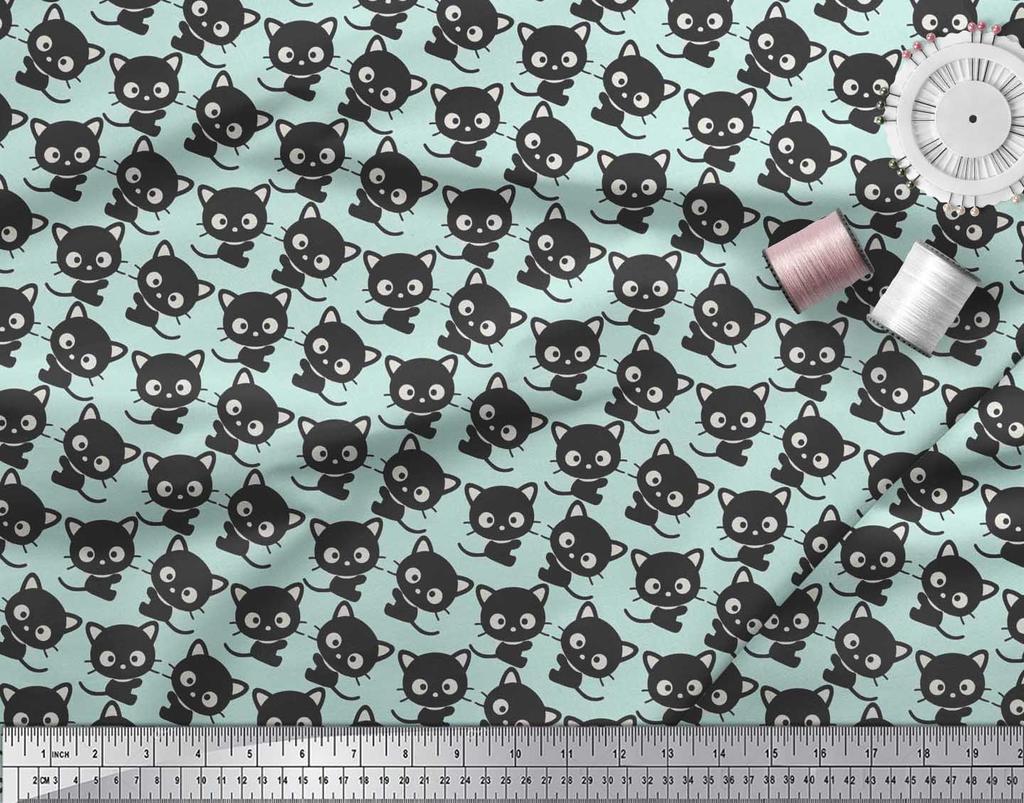 Soimoi Japan Crepe Satin Fabric Cat Cartoon Print Fabric by metre 42 Inch