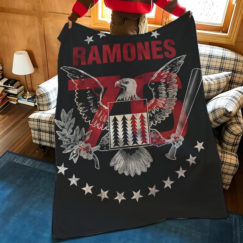 Музыкальный плед The R-Ramones Throw Flannel, Уютный с принтом, Портативный, Прочный, Машинная стирка, Милый, Крутой