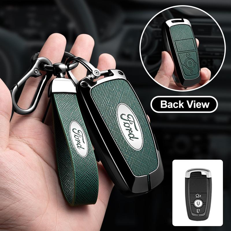Styling Car Zinc Alloy Leather Remote Key Case For Ford Mustang 2017 Edge F250 2018 Fusion/New Mondeo/Expedition Accessories JQ1