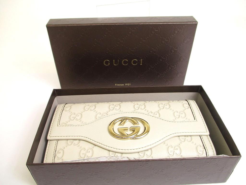 Authentic GUCCI Interlocking G Off White Leather Bifold Long Flap Wallet #706  Open box