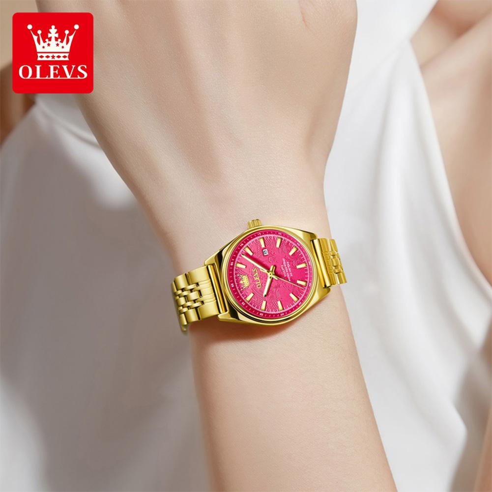OLEVS Женские кварцевые часы Роскошные Золотые Повседневные Ремешок из нержавеющей стали Водонепроницаемые Светящиеся Элегантные Женские Деловые часы