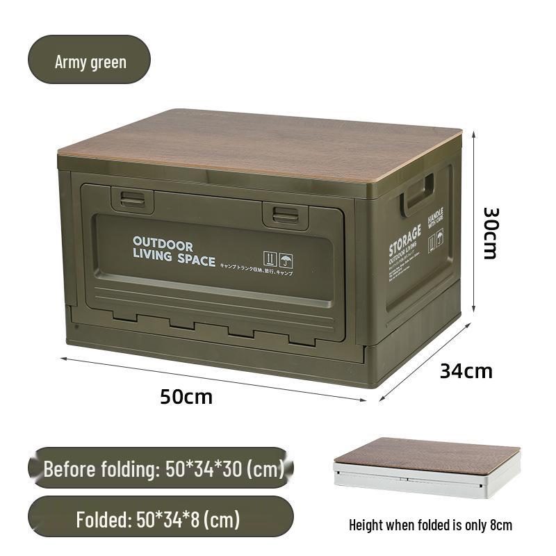 Folding Camping Storage Box with Wooden Lid - Outdoor Picnic & Car Trunk Organizer