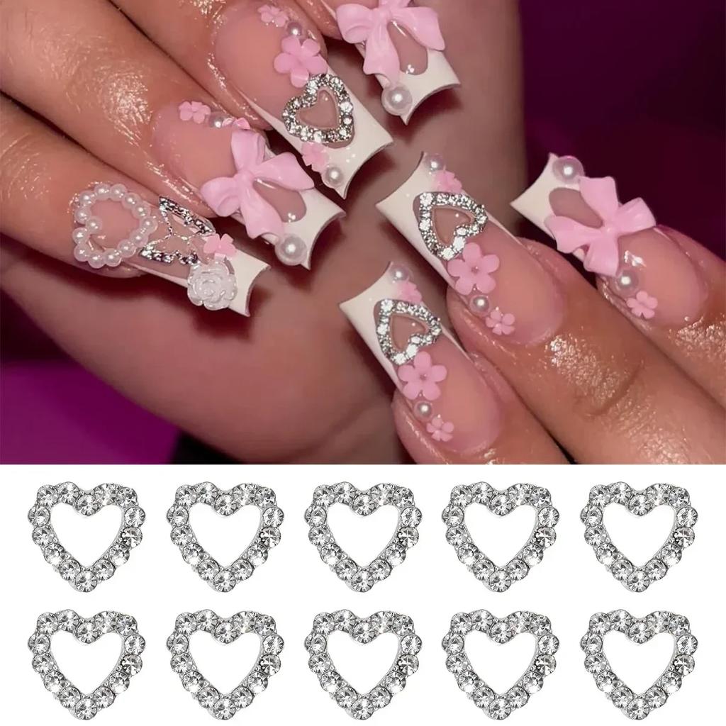 3D Exquisite Heart Crown Five-pointed Rhinestones Nail Charms Luxury Gold/Silver Diamond Jewelry Nail Decoration Accessories