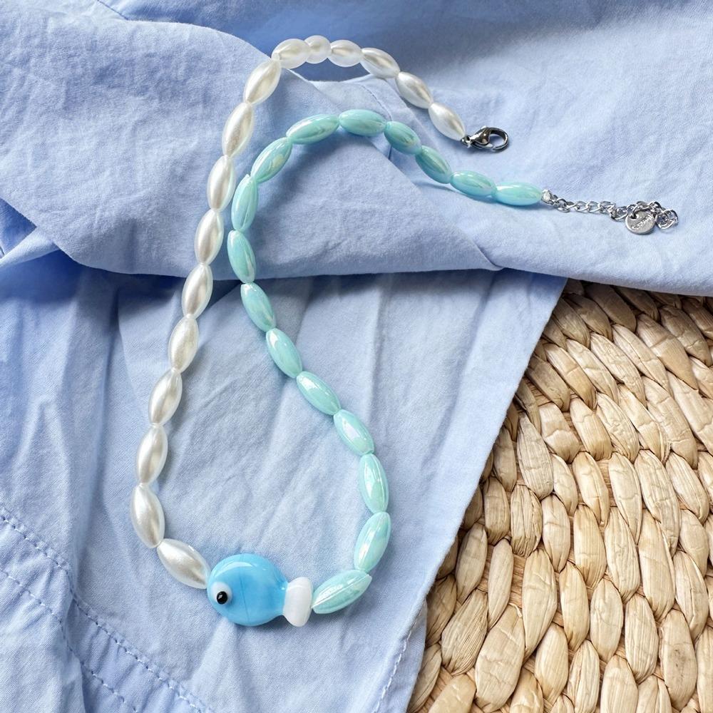 Jewelry Fish Pendant Necklace Bohemia Beads Chain Choker Trendy Mini Fish Necklace Summer