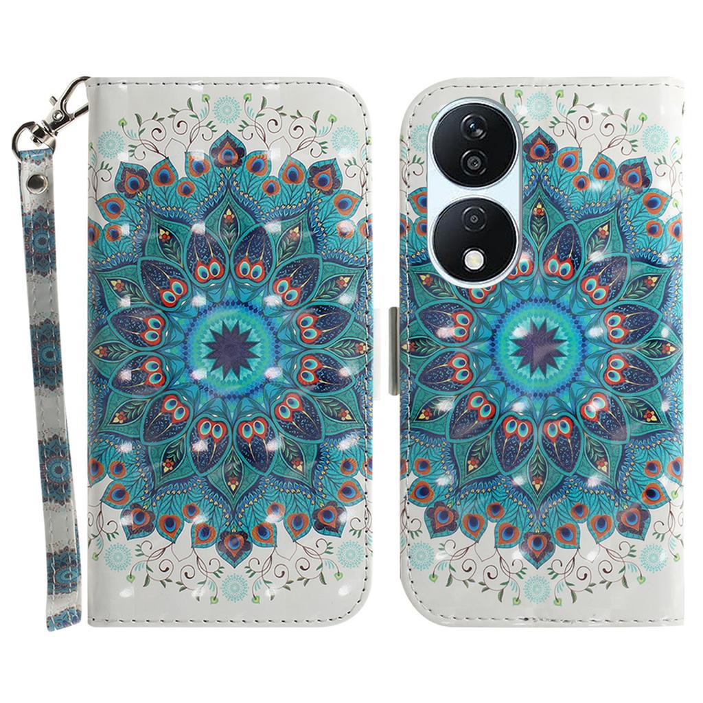 For Honor X7b 4G/90 Smart/Play 50 Plus 5G Cover 3D Pattern Printing Leather Stand Phone Case with Strap