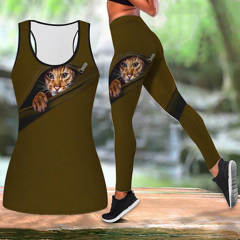 Наряд для йоги с принтом оранжевого котенка для женщин, модные леггинсы для тренировок, фитнес-спорт, повседневные штаны для йоги