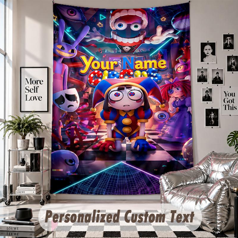 Wall Hanging Tapestry With Custom Name & Text, The Amazing Digital Circus Decorative Tapestry For Bedroom