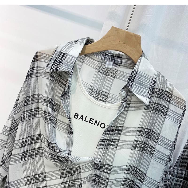 Женская тонкая клетчатая рубашка, повседневная блузка с длинным рукавом, солнцезащитное шифоновое пальто, женский кардиган на пуговицах, универсальная рубашка, топы Y2k