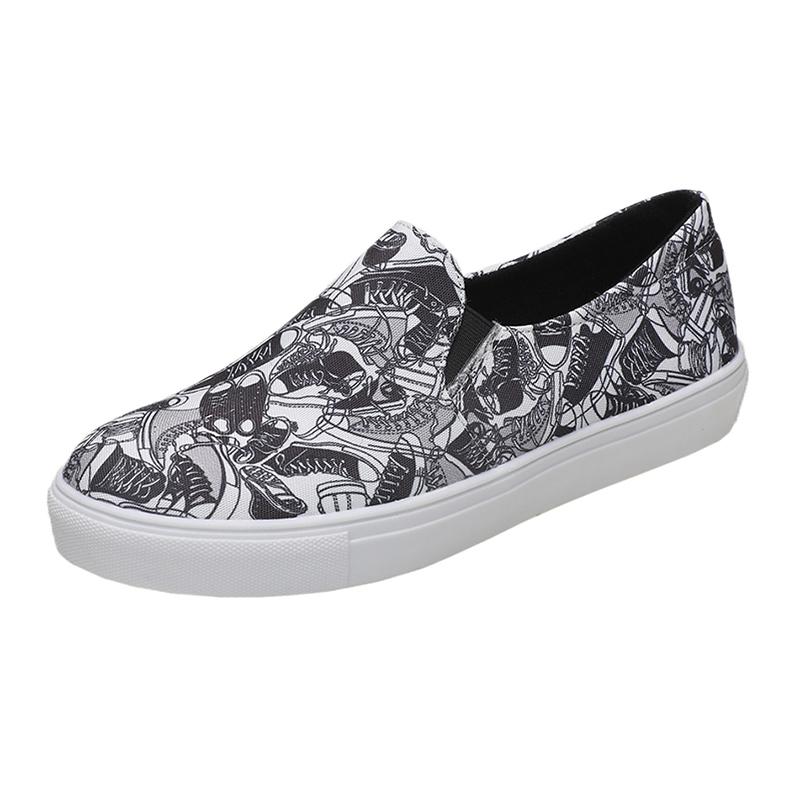 2024 Женская обувь из вулканизированной кожи Модная обувь из холста с граффити Женские модные кроссовки Плоская обувь Обувь для уличных танцев Женские туфли без застежек