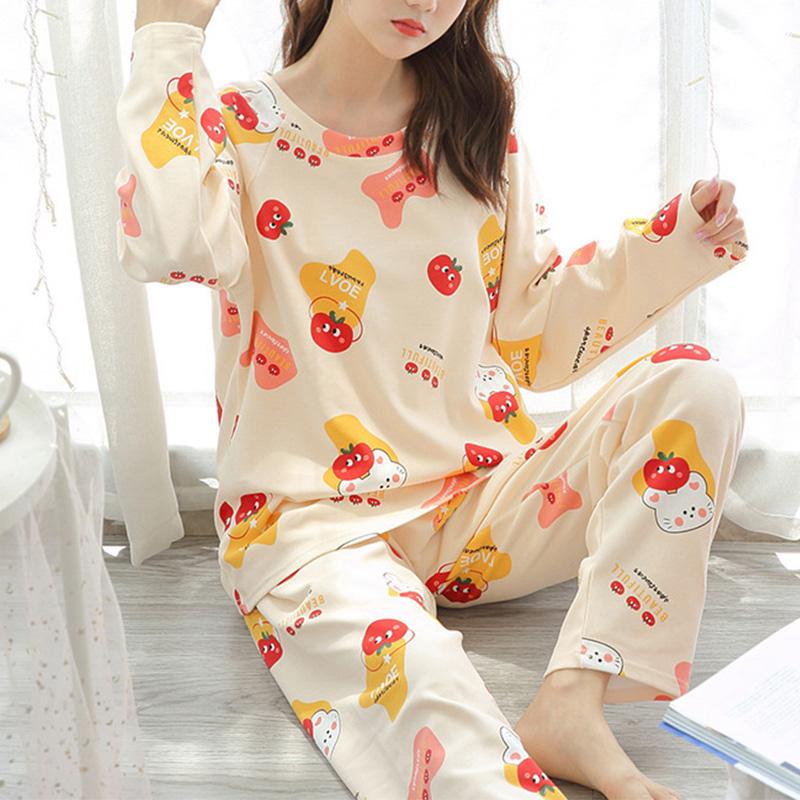 1 комплект большого размера с длинным рукавом, свободная женская осенняя полиэстеровая пижама, пуловер, домашняя одежда