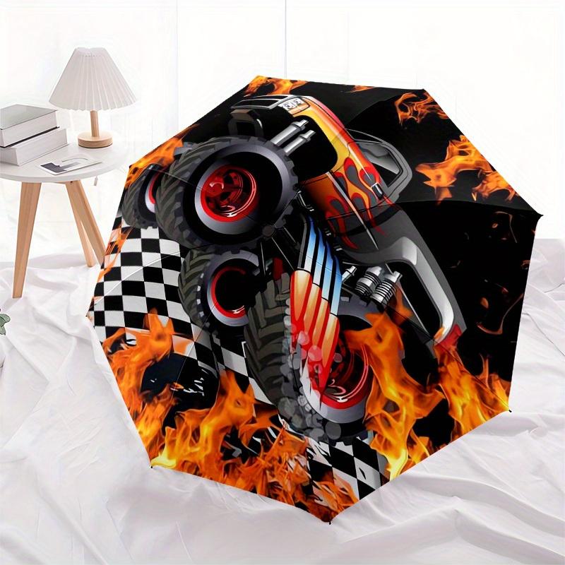 1pc Monster Truck, Flames Themed High-quality Umbrella,Automatic Opening and Closing Umbrella,Multi-functional Umbrella G0811261
