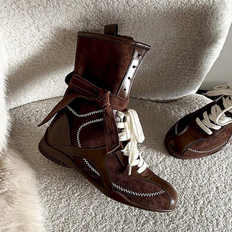 Версия из коровьей кожи~ Ботинки Мартина на плоской подошве с внутренней высотой, женские 2025, новые боксерские ботинки из матовой кожи на шнуровке, короткие ботинки, немецкие тренировочные ботинки