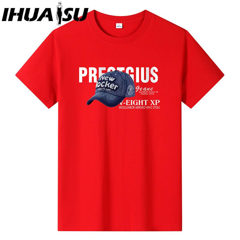 IHUASU Хлопковая футболка с коротким рукавом, мужская модная свободная рубашка с половиной рукава, сострадательная рубашка с принтом