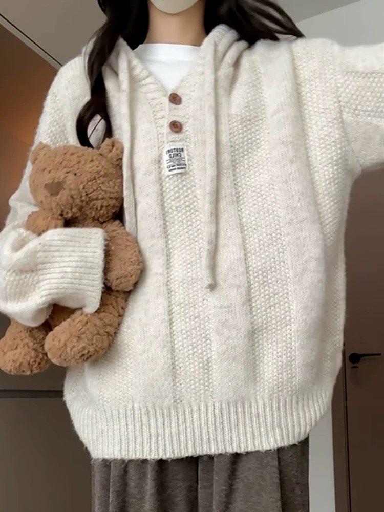 Мягкий вязаный пуловер с капюшоном для женщин – Уютная и свободная верхняя одежда для осени, зимы и весны.