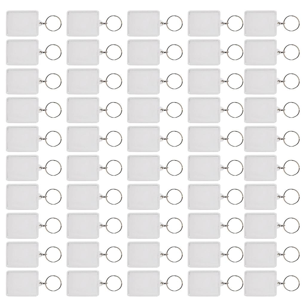 50 шт. Брелок для ключей с фоторамкой, прямоугольный, прозрачный, цепочка для ключей, брелок, подвеска-держатель для фото