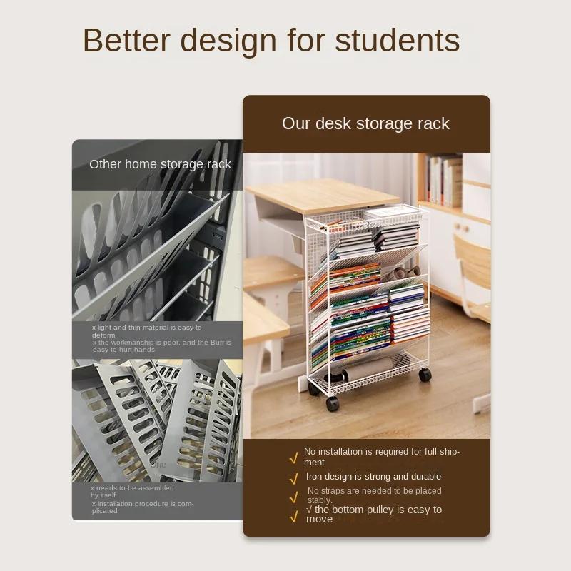 Маленькая книжная полка рядом со столом, напольная полка, боковая полка стола с подвижным колесным книжным шкафом для хранения книг, книжная полка для хранения книг в комнате