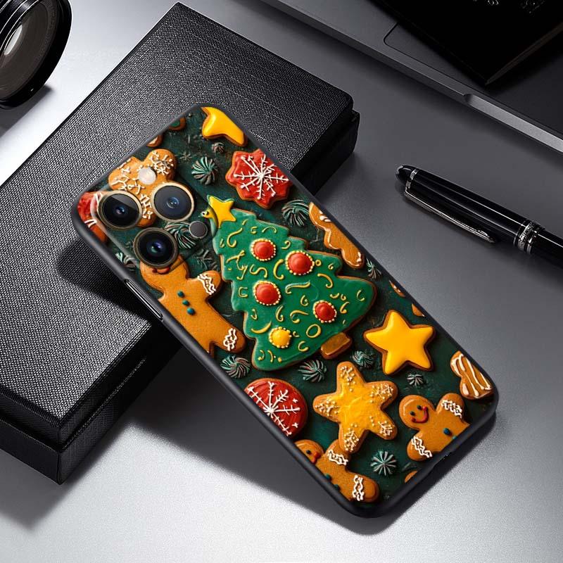 Дизайн рождественской подарочной коробки для Apple iPhone 17 16 16E 15 14 13 12 11 Pro Max Plus Черный Мягкий Силиконовый Чехол для Телефона