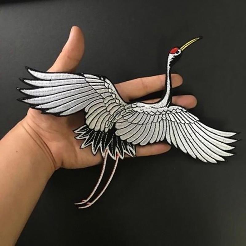 New DIY Embroidery Cloth Paste White Swan Red-crowned Crane Patch