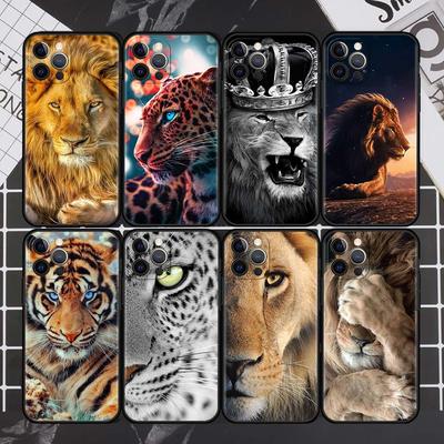 Роскошный чехол с изображением тигра и льва для Apple iPhone 11 13 12 Pro 7 XR X XS Max 8 6 6S Plus 5 5S SE 2020 13Pro, черный чехол для телефона, чехол