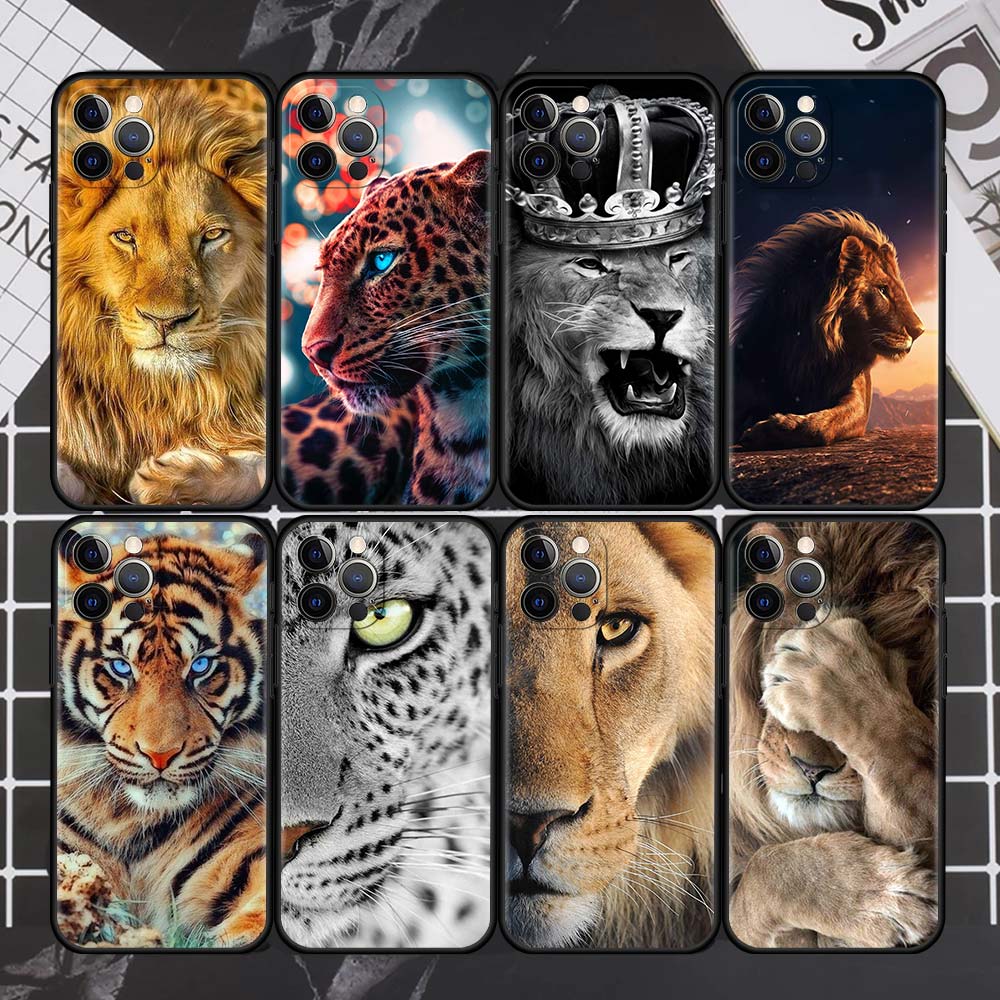 Роскошный чехол Tiger Lion для Apple iPhone 11 13 12 Pro 7 XR X XS Max 8 6 6S Plus 5 14 SE 2020 13Pro черный чехол для телефона Capa