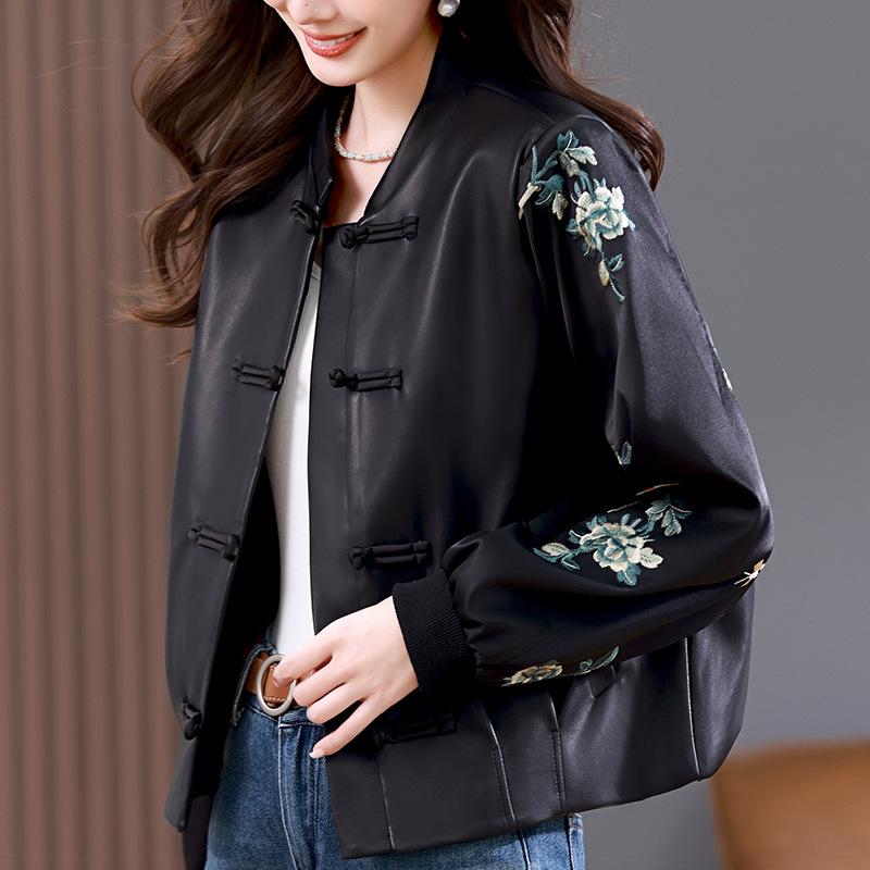 Leather Jacket Women's Spring and Autumn New Casual New Chinese Style Light National Style High-end Short Button Top