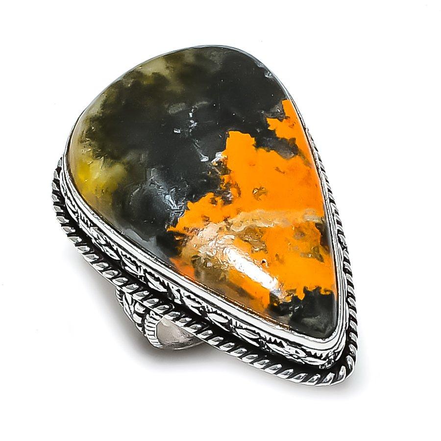 Bumblebee Jasper Gemstone Handmade 925 Sterling Silver Gift Ring Size 8.5 h0W92