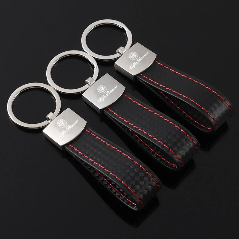 For Alfa Romeo 2026 Hot Sticker Metal/Leather Car Logo Key Chain Keyring Auto Interiors Accessorie For Alfa Romeo 4C 159 166 Spi