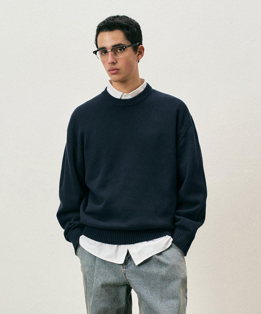 COSTUME O’CLOCK [Renewal Ver.] Soft Cotton Crew Neck Knit Charcoal Cooskt008Charcoal