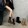 2025 осень новые ретро металлическая пряжка толстый каблук платформа ботинки Мартин вестерн ворс короткие ботинки
