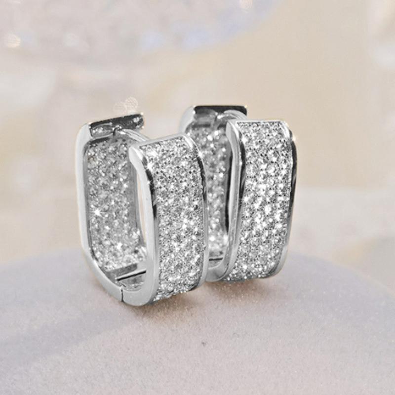 Luxury Fashion Paved Cubic Zirconia Hoop Earrings for Women Gold Color Bride Accessories Wedding Earring Valentine's Day Gift Jewelry