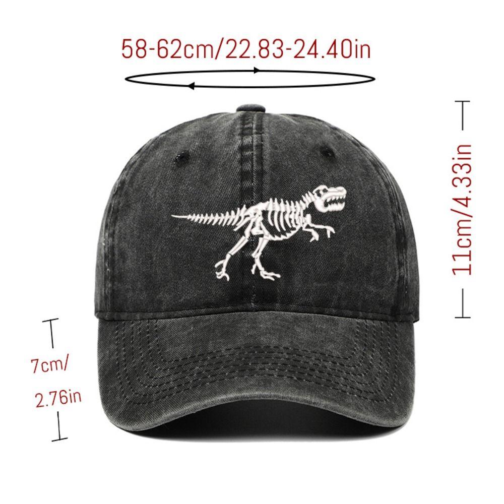 Curved Brim Dinosaur Skeleton Printed Hat Adjustable Dad Hat Baseball Cap for Men Women