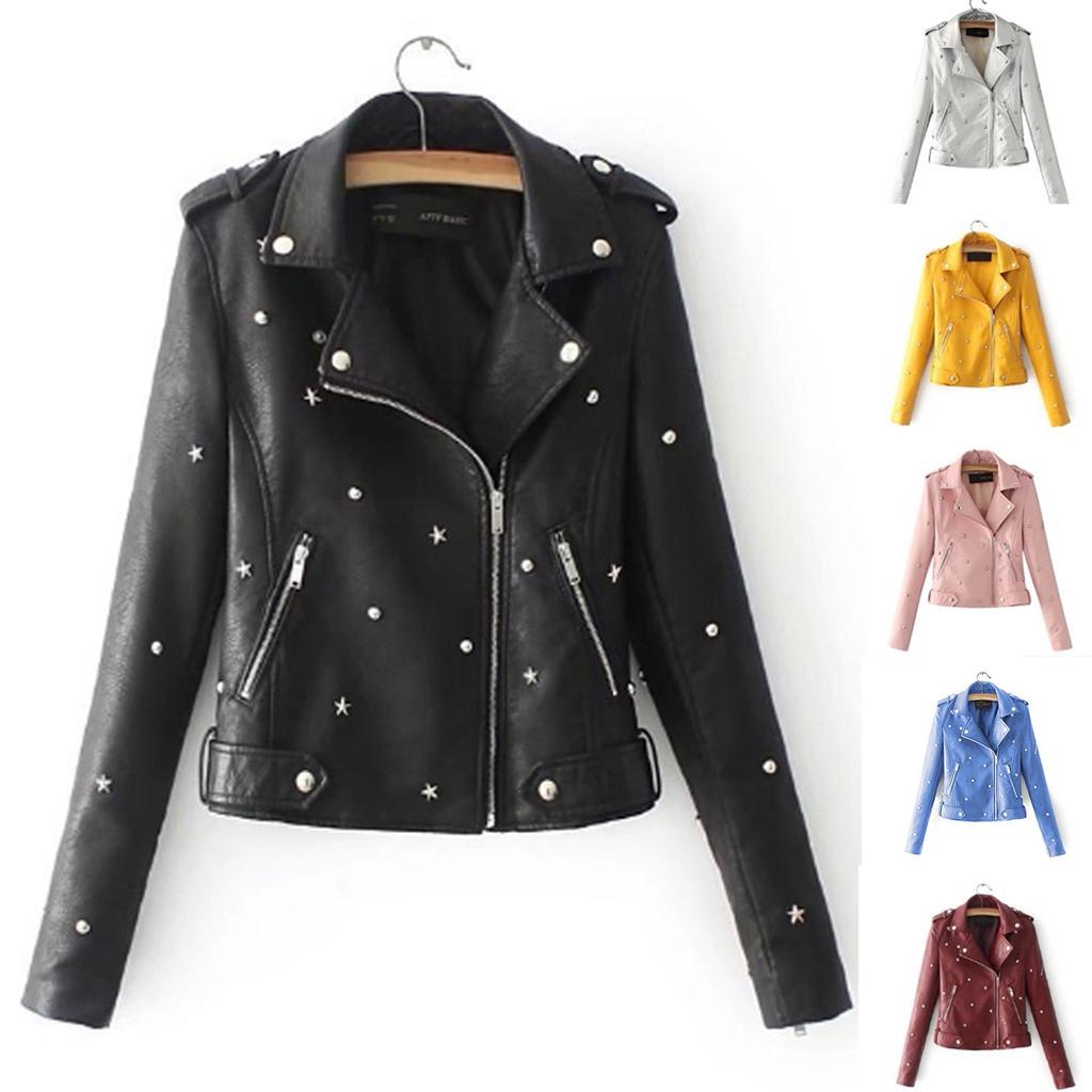 Женская повседневная однотонная кожаная куртка на молнии с лацканами и длинными рукавами, пальто