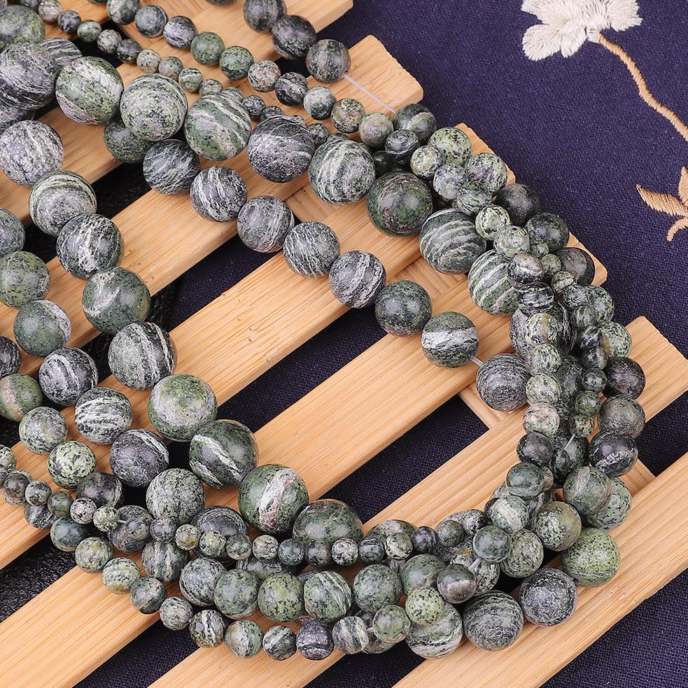 Круглые бусины из натурального камня, зеленая яшма под зебру, 15 дюймов, нить 4, 6, 8, 10, 12 мм, размер на выбор для изготовления ювелирных изделий