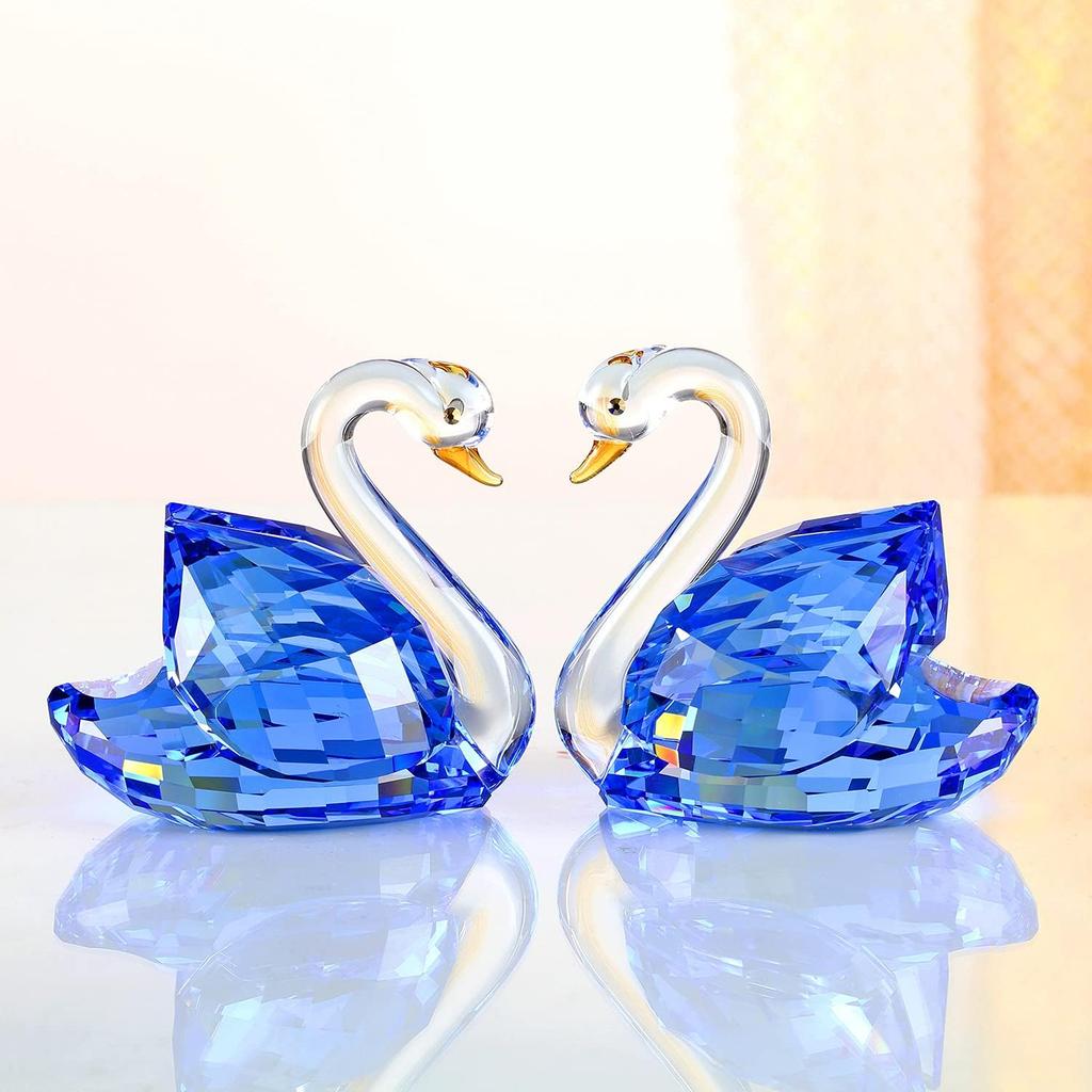 DOJOZ Crystal Swan A Pair Valentines Day Sweet Gifts Sparkle Figurine Collection Paperweight Table Centerpiece Ornament (Blue)