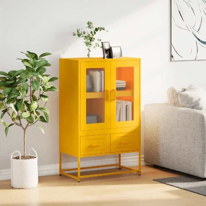VidaXL Buffet haut jaune moutarde 68x39x111,5 cm acier, armoire, armoire de rangement, buffet haut, armoire latérale, 853365