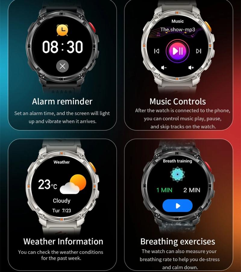 2026 Новые Военные Умные Часы 1100 мАч 1.7" AMOLED Экран Компас GPS Фонарик Bluetooth-звонок Водонепроницаемые 5ATM Для плавания Мужские