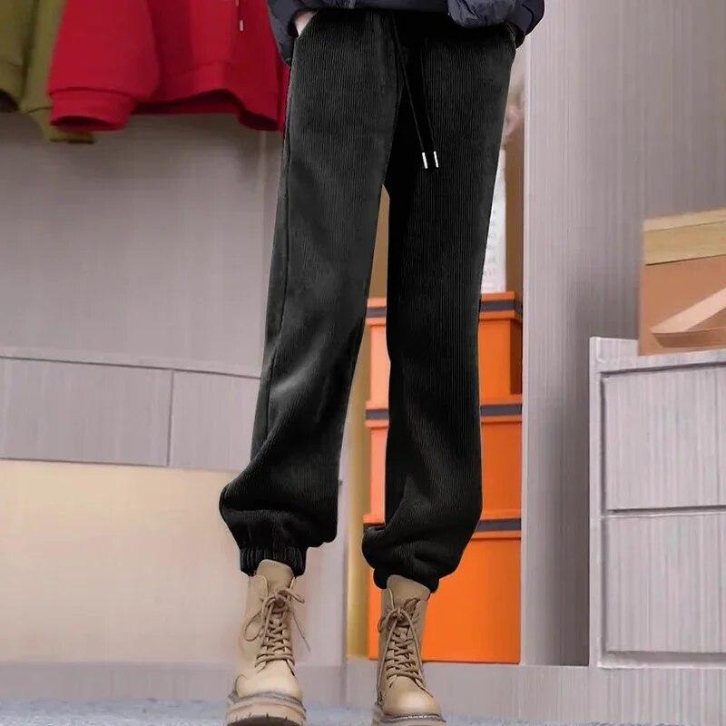 Зимние модные бархатные теплые свободные прямые брюки для женщин, офисные женские леггинсы с высокой талией, утепленные однотонные брюки 29584