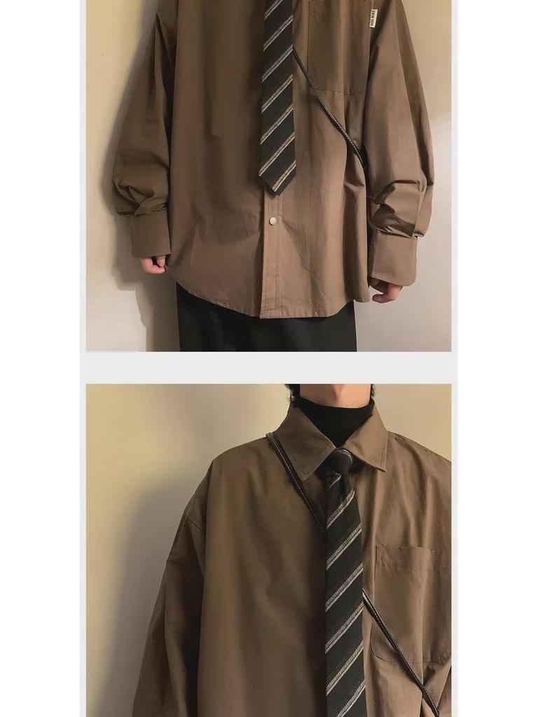 Повседневная рубашка унисекс в японском стиле с длинным рукавом в стиле ретро: Свободный крой для пожилых людей на весну и осень