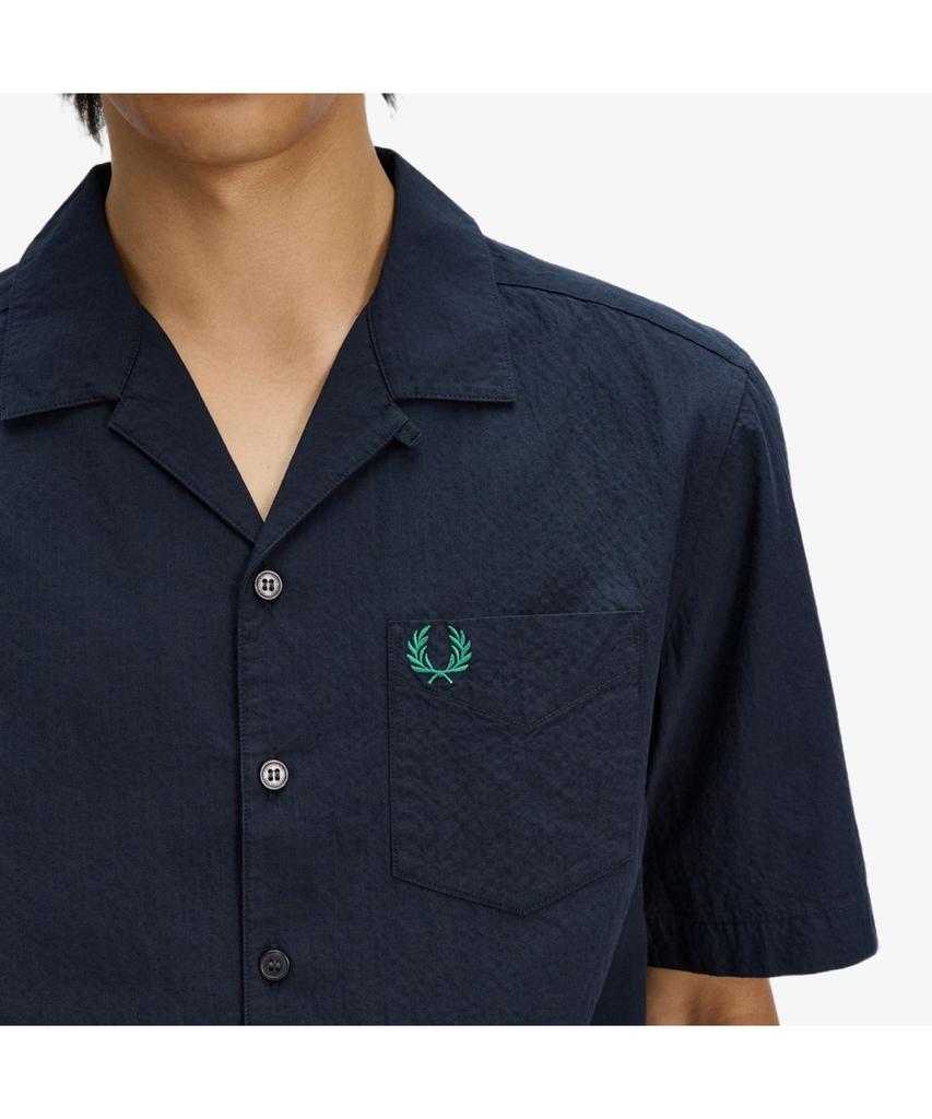 FRED PERRY [Sharp] Seersucker Revere Collar Shirt - Navy Afpm2612471-608
