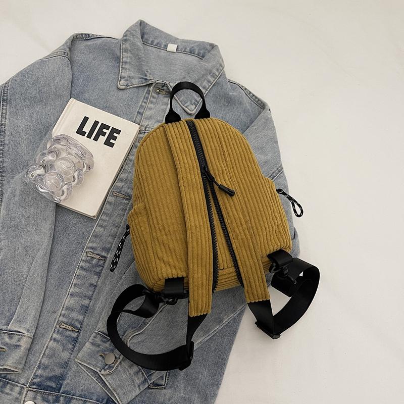 Corduroy Backpack Women's Small Backpack Student Class Bag Multi-Function Chest Bag