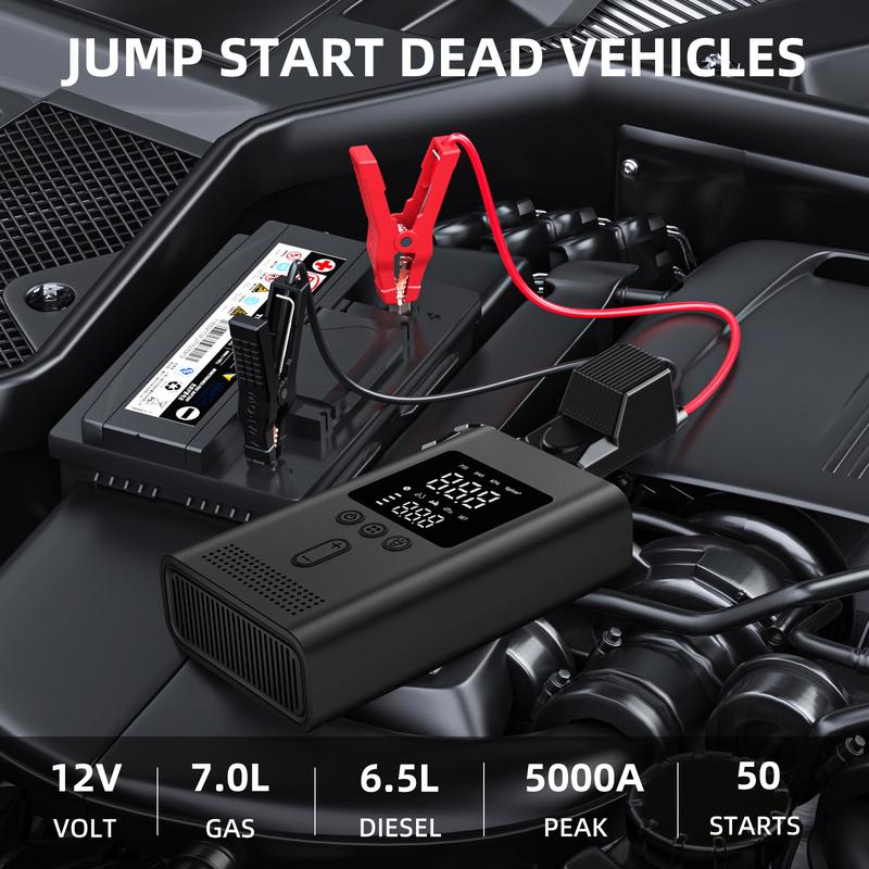 8000mAh Car Jump Starter with Tire Inflator, 150PSI Portable Air Compressor, 12V Auto Emergency Battery Booster for Car SUV