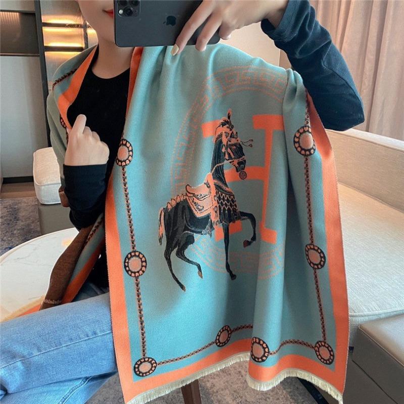 0G Thickened Version Retro Bird Scarf Women's Winter High-end Warm Scarf Imitation Cashmere Shawl