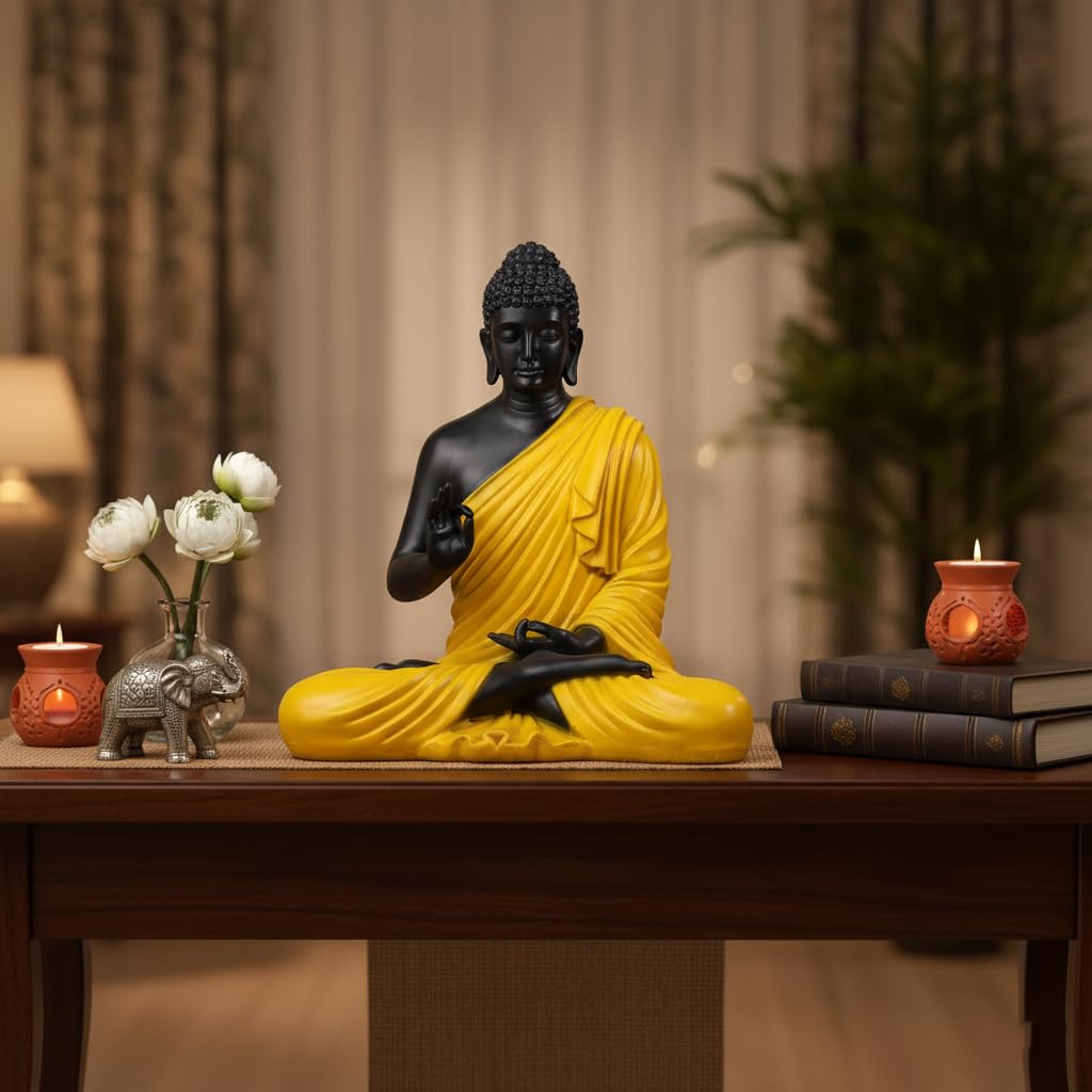 Polyresin Decorative Buddha Statue For Living Room, Buddha Idol - 14.5 Inch