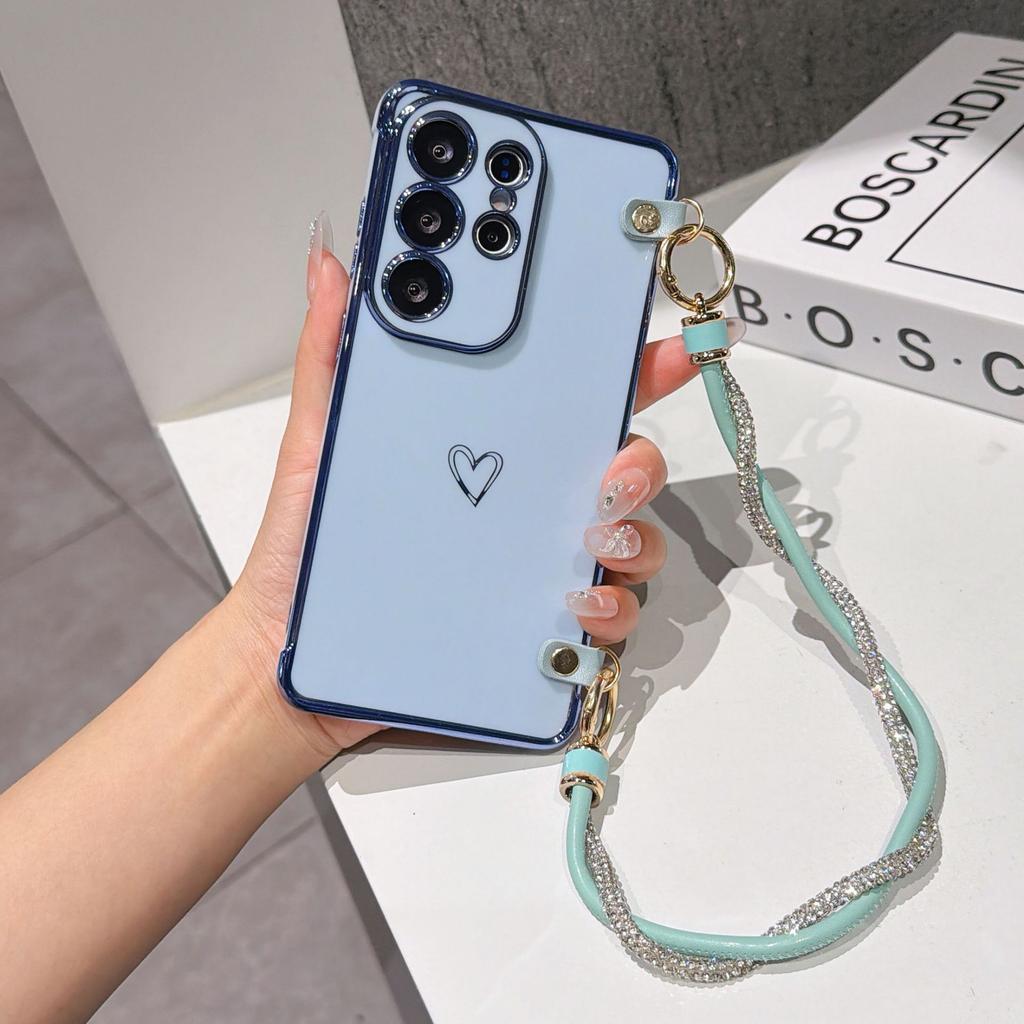 Подходит для Samsung S26Ultra продвинутый индукционный plating любовь чехол для мобильного телефона A57 витой ручной ремешок A56 всестороннее силиконовое мягкое