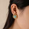 Medieval vintage sun flower natural turquoise stud earrings relief pattern heavy industry black agate light luxury temperament earrings