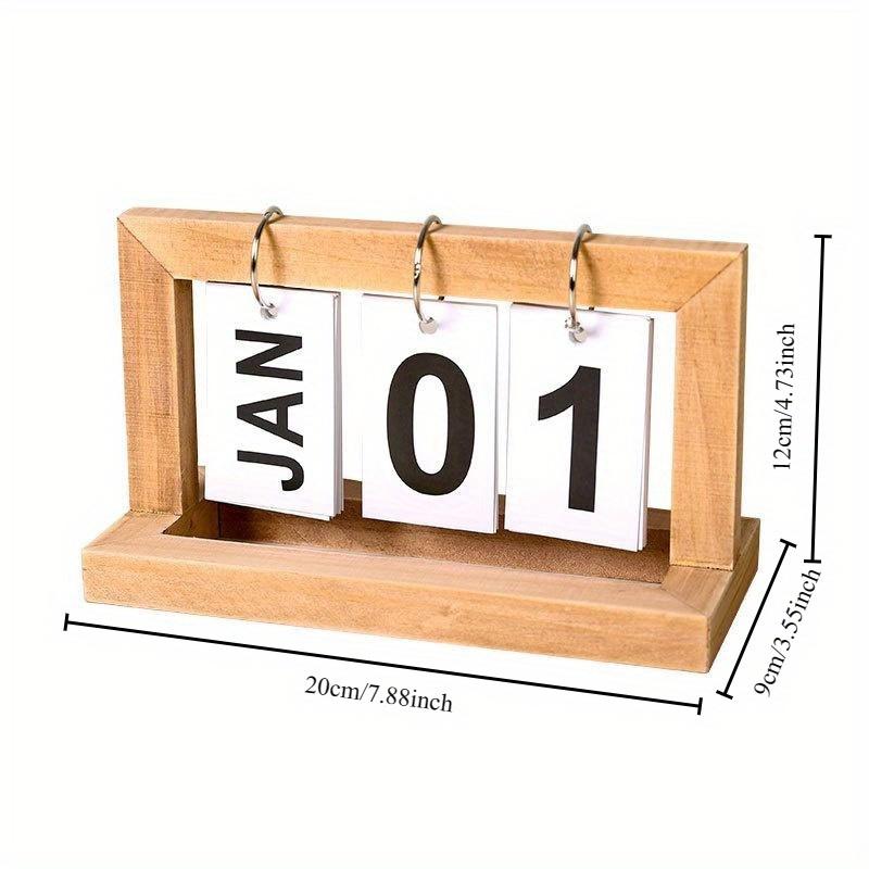 Wooden Perpetual Calendar Flip Month Date Display Desktop Schedule Daily Planner Office Home Decor Photo Props