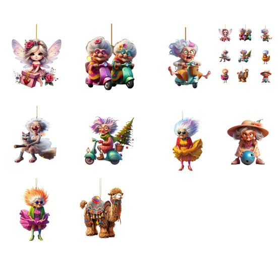 Acrylic Car Rear Princess/Old Lady Christmas View Mirror Charm Fairy Ornament 2D Flat Auto