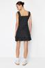 Women's Fashion New Dress Black001 Square Collar Flounce A-Line Mini Knitted Mini Dress